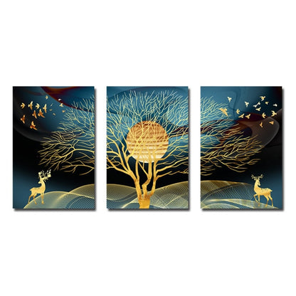 Golden Deer In The Moonlit Forest Auspicious Wall Art Fine Art Canvas Prints Modern Abstract Landscape Pictures For Luxury Living Room Dining Room Art Decor