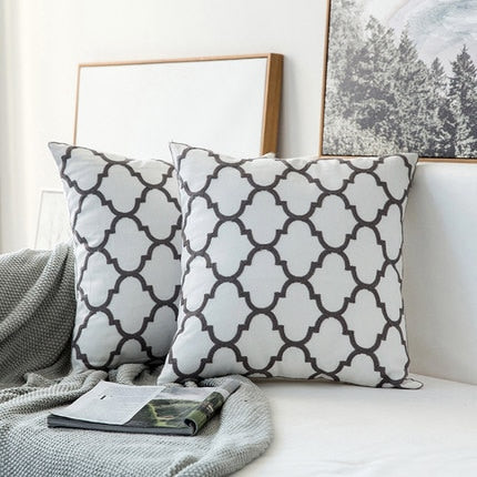 Shades of Gray Geometric Embroidery Cushion Cover 45x45cm For Sofa Cushions Square Designer Modern Pillow Cases For Living Room Bedroom Contemporary Home Decor