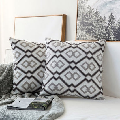 Shades of Gray Geometric Embroidery Cushion Cover 45x45cm For Sofa Cushions Square Designer Modern Pillow Cases For Living Room Bedroom Contemporary Home Decor