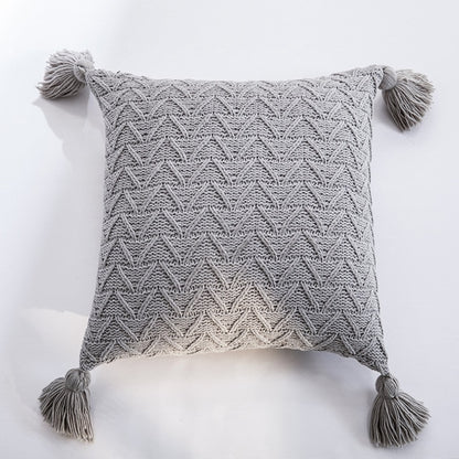 Nordic Knitted Twill Tasseled Cushion Case 45x45cm Subtle Colors Pink Gray Cream Blue Decorative Covers For Sofa Throw Cushions Latest Trends Stylish Home Decor