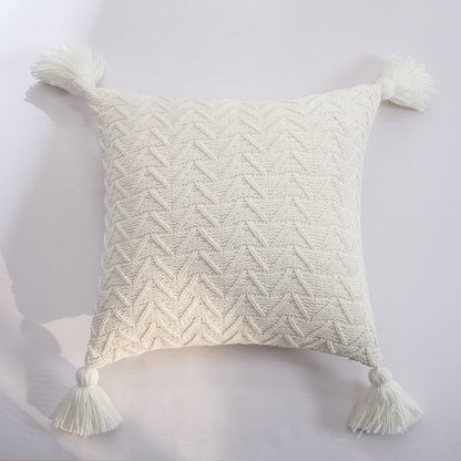 Nordic Knitted Twill Tasseled Cushion Case 45x45cm Subtle Colors Pink Gray Cream Blue Decorative Covers For Sofa Throw Cushions Latest Trends Stylish Home Decor