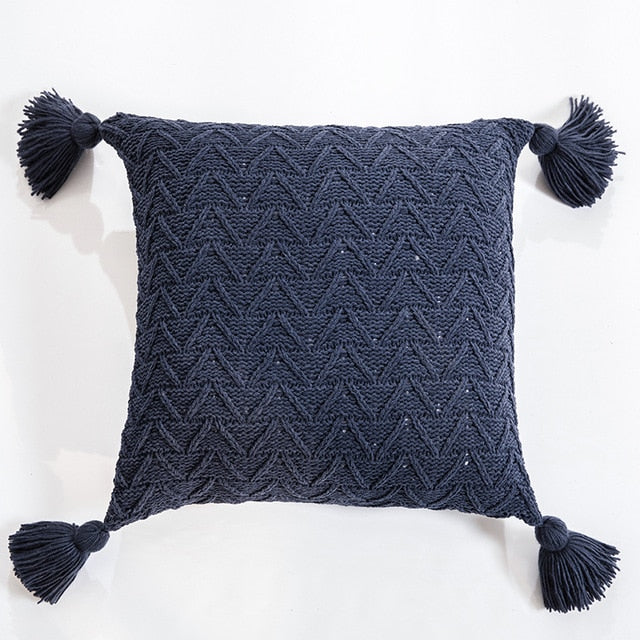 Nordic Knitted Twill Tasseled Cushion Case 45x45cm Subtle Colors Pink Gray Cream Blue Decorative Covers For Sofa Throw Cushions Latest Trends Stylish Home Decor