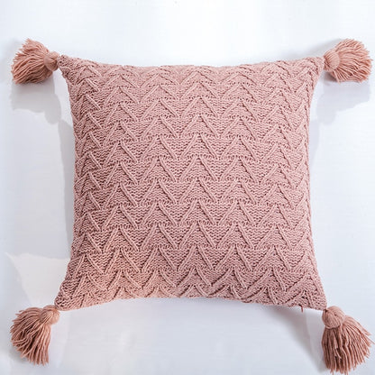Nordic Knitted Twill Tasseled Cushion Case 45x45cm Subtle Colors Pink Gray Cream Blue Decorative Covers For Sofa Throw Cushions Latest Trends Stylish Home Decor