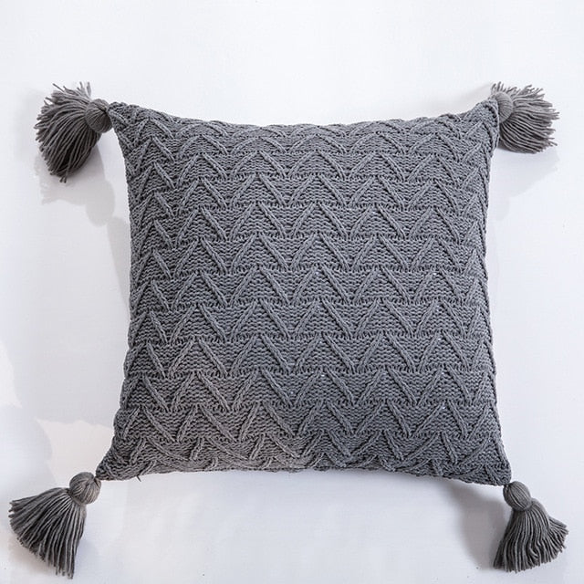 Nordic Knitted Twill Tasseled Cushion Case 45x45cm Subtle Colors Pink Gray Cream Blue Decorative Covers For Sofa Throw Cushions Latest Trends Stylish Home Decor
