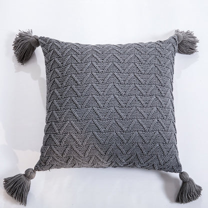 Nordic Knitted Twill Tasseled Cushion Case 45x45cm Subtle Colors Pink Gray Cream Blue Decorative Covers For Sofa Throw Cushions Latest Trends Stylish Home Decor