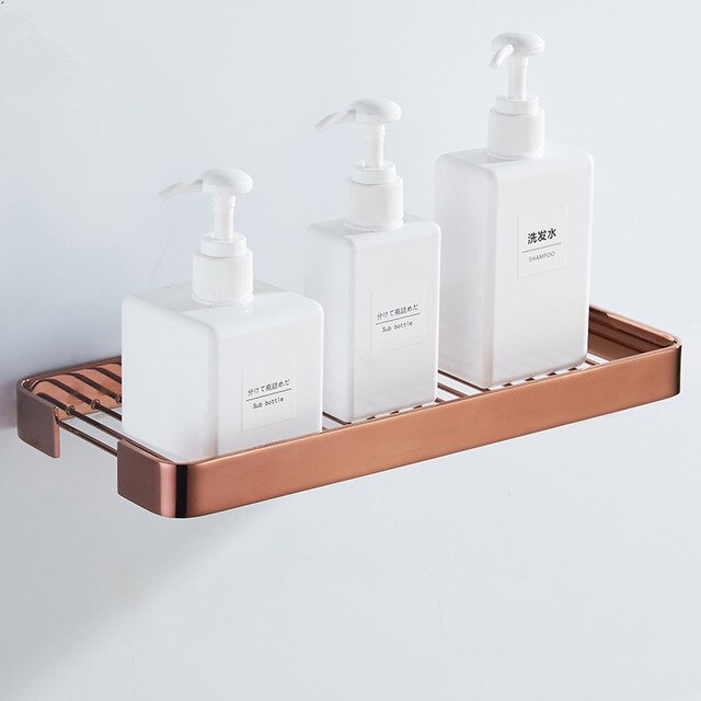 Bathroom Shelf Shower Rack Square Grill Design Curved Edges Minimalist Shelving For Washroom Bathroom Cosmetics Storage Shelf 300mm in 4 Colors