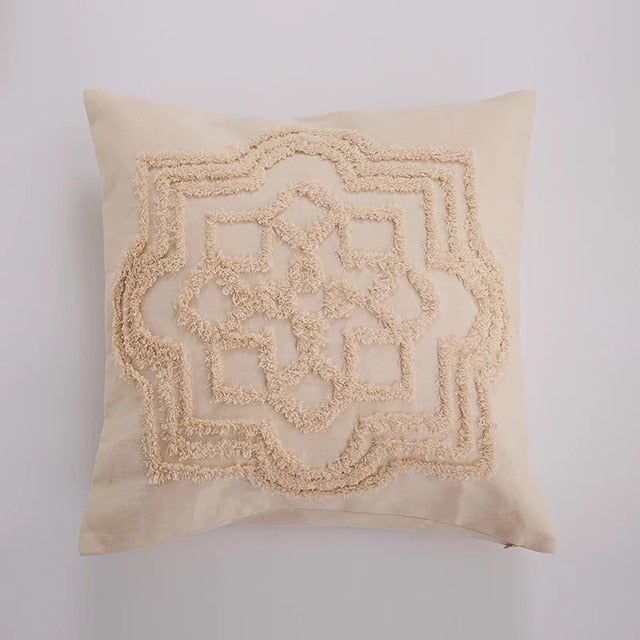 Vintage Moroccan Style Cushion Cover Beige Tuft Embroidered Natural Colors Floral Design Pillow Case For 45x45cm Cushions Classic Style Trending Home Interior Decor