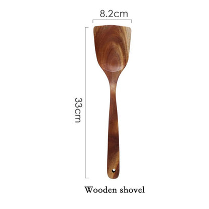 Bali Teak Handmade Natural Wood Kitchen Utensil Tableware Tool Set Cooking Baking Mixing Spoon Ladle Rice Colander Soup Skimmer