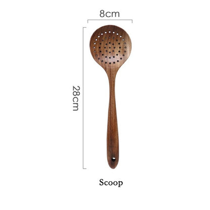 Bali Teak Handmade Natural Wood Kitchen Utensil Tableware Tool Set Cooking Baking Mixing Spoon Ladle Rice Colander Soup Skimmer