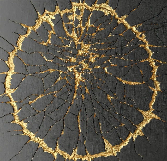 Modern Golden Abstract Elements Designer Wall Art Fine Art Canvas Prints Luxury Pictures For Loft Apartment Living Room Home Office Contemporary Art Decor