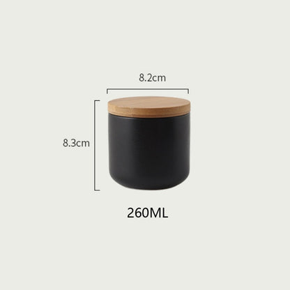 Matt Black Porcelain Sealed Storage Pots With Wooden Lids Ceramic Containers With Wood Cap Black White 3 Sizes For Coffee Tea Rice Pasta etc