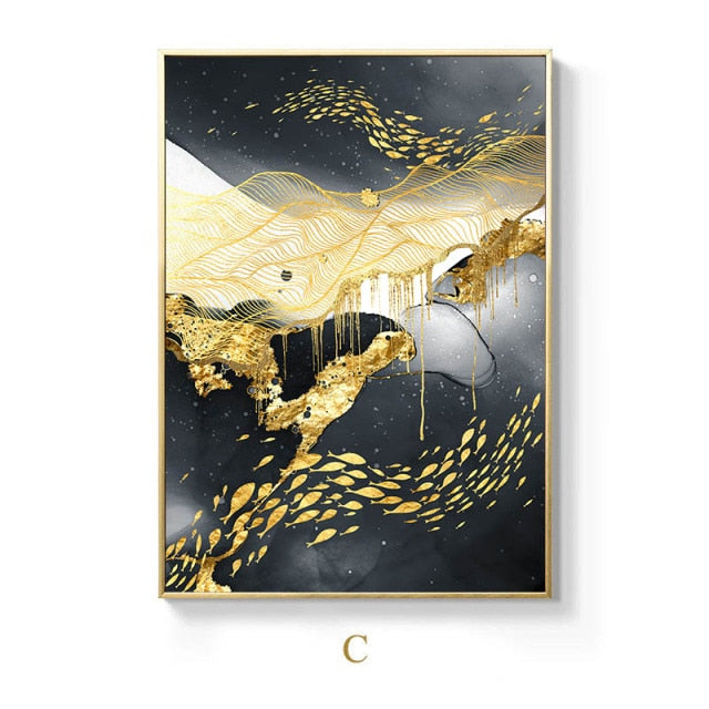 Black White Golden Butterflies Birds Fishes Modern Abstract Auspicious Wall Art Fine Art Canvas Prints For Living Room Dining Room Home Office Decor