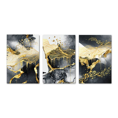 Black White Golden Butterflies Birds Fishes Modern Abstract Auspicious Wall Art Fine Art Canvas Prints For Living Room Dining Room Home Office Decor