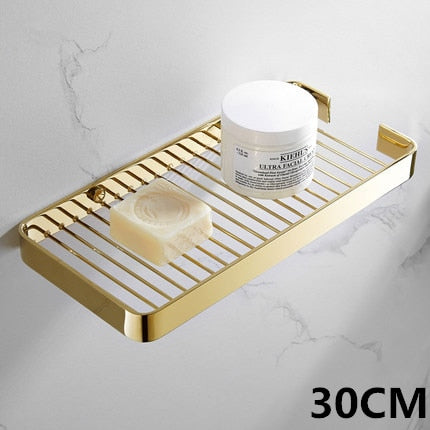 Shiny Brass Bathroom Shelf Shower Rack For Holding Towel And Accessories Polished Brass Bathroom Fixtures And Fittings