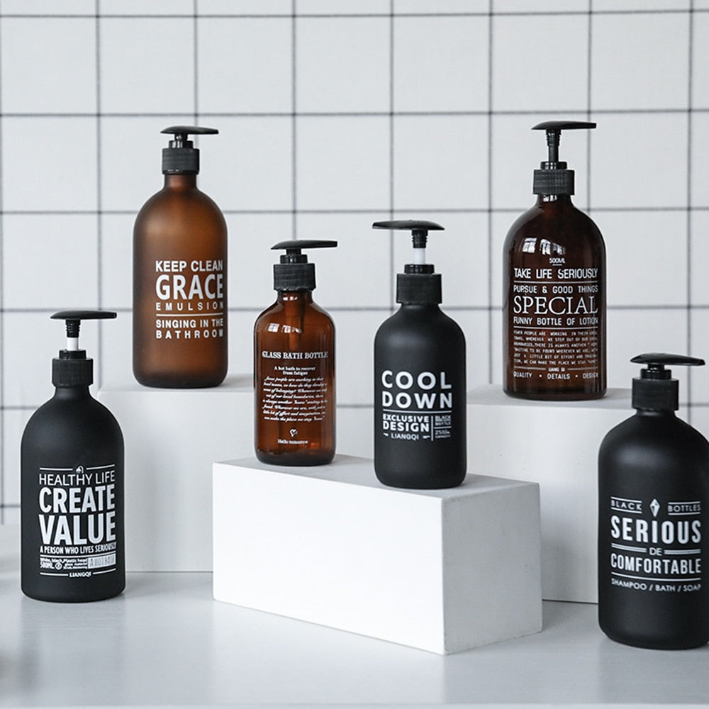 Modern Chic Designer Soap Pump Dispensing Bottles For Hand Sanitizer Body Lotion Shampoo Conditioner Cosmetics Storage Essential Bathroom Accessories
