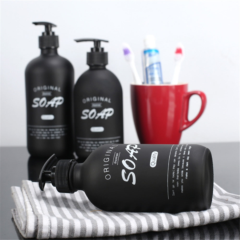 Stylish Black Matte Glass Bathroom Soap Pump Dispenser For Hand Washing Sanitizer Shampoo Body Wash Liquid Lotion Bottles For Your Kitchen Or Washroom
