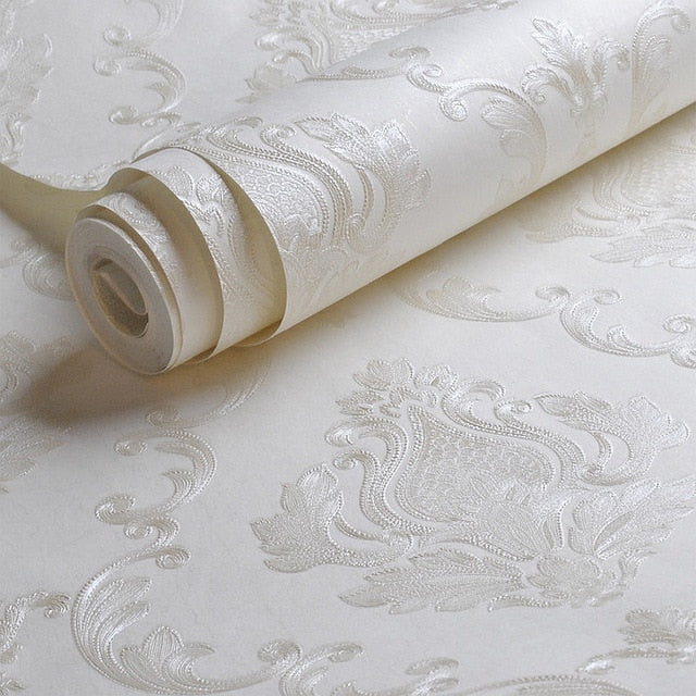 Luxury White Damask Wall Paper Simple Classical Elegant Floral Design Embossed Wallpaper For Living Room Bedroom Boutique Or Salon Home Interior Decor