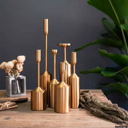 Simple Elegant Gold Plated Candle Holders Stylish Matching Metal Candlesticks For Christmas Dining Room Table Living Room Stylish Candle Sticks For Festive Occasions