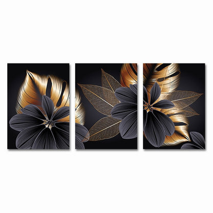 Black Golden Botanic Leaves Wall Art Fine Art Canvas Prints Modern Elegant Pictures For Stylish Living Room Dining Room Home Office Luxury Wall Art Decor