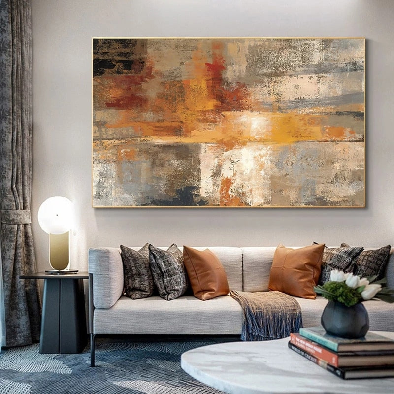 Large Format Abstract Wall Art Fine Art Canvas Print Bold Rustic Orange Brown Beige Contemporary Picture For Modern Living Room Dining Room Home Office Decor