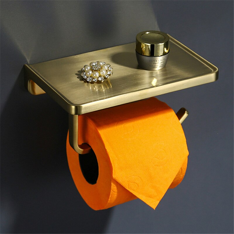 Stylish Gold Bathroom Toilet Roll Holder Brushed Golden Finish Plate Copper Bathroom Paper Rack Modern Home Decor Bathroom Accessories Washroom Hardware