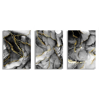 Black White Golden Marble Effect Abstract Wall Art Fine Art Canvas Prints For Modern Apartment Living Room Home Decor