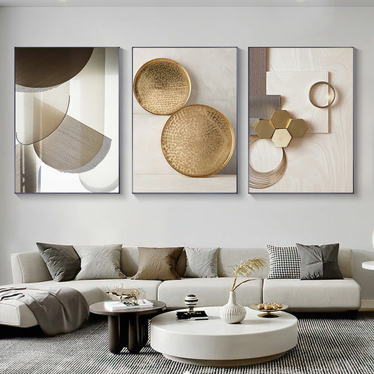 Modern Abstract Architectural Wall Art Fine Art Canvas Prints Geometrical Textural Neutral Colors Pictures For Luxury Living Room Home Office Interior Decor