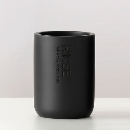 Modern Designer Bathroom Accessories Brush Rinse Soap Lotion Dispenser Toothbrush Holder Soap Tray Gargle Cup Washroom Set in Matte Black or Matte White