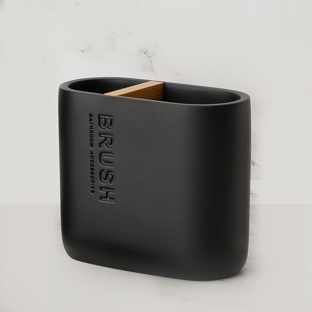 Modern Designer Bathroom Accessories Brush Rinse Soap Lotion Dispenser Toothbrush Holder Soap Tray Gargle Cup Washroom Set in Matte Black or Matte White