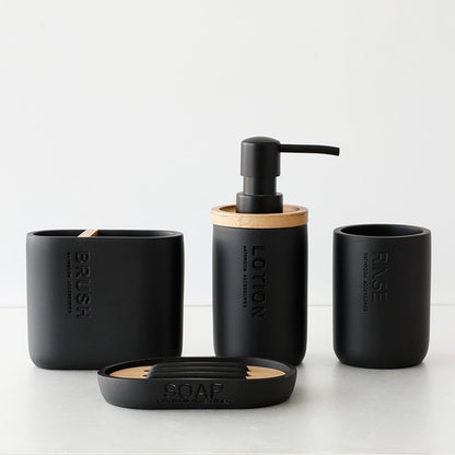 Modern Designer Bathroom Accessories Brush Rinse Soap Lotion Dispenser Toothbrush Holder Soap Tray Gargle Cup Washroom Set in Matte Black or Matte White