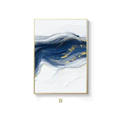 Blue White Golden Ice River Flowing Minimalist Wall Art Fine Art Canvas Prints Abstract Pictures For Above The Sofa Modern Living Room Home Art Decor