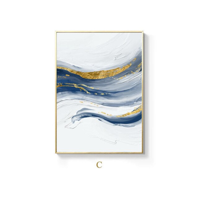 Blue White Golden Ice River Flowing Minimalist Wall Art Fine Art Canvas Prints Abstract Pictures For Above The Sofa Modern Living Room Home Art Decor