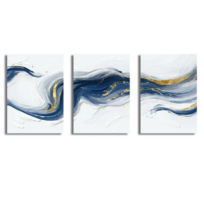 Blue White Golden Ice River Flowing Minimalist Wall Art Fine Art Canvas Prints Abstract Pictures For Above The Sofa Modern Living Room Home Art Decor