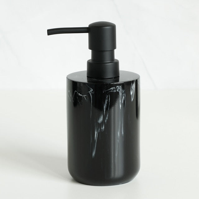 Minimalist Black White Marble Style Bathroom Accessories Set Liquid Soap Dispenser Toothbrush Holder Rinse Cup Soap Dish Toilet Brush Modern Washroom Essentials