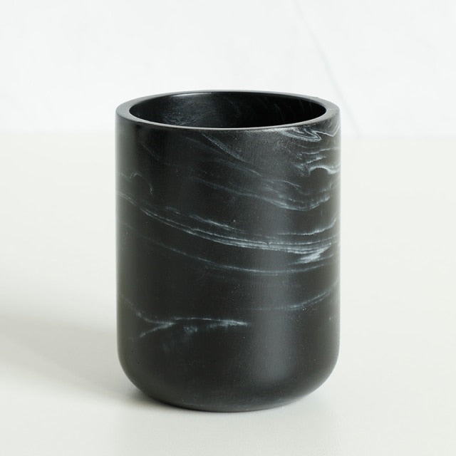 Minimalist Black White Marble Style Bathroom Accessories Set Liquid Soap Dispenser Toothbrush Holder Rinse Cup Soap Dish Toilet Brush Modern Washroom Essentials