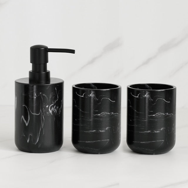 Minimalist Black White Marble Style Bathroom Accessories Set Liquid Soap Dispenser Toothbrush Holder Rinse Cup Soap Dish Toilet Brush Modern Washroom Essentials
