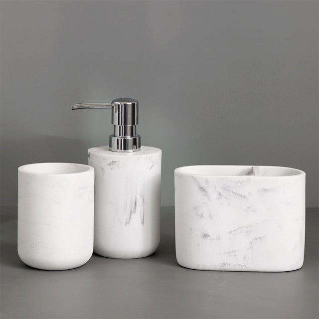 Minimalist Black White Marble Style Bathroom Accessories Set Liquid Soap Dispenser Toothbrush Holder Rinse Cup Soap Dish Toilet Brush Modern Washroom Essentials