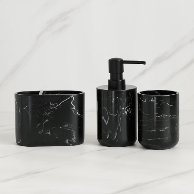 Minimalist Black White Marble Style Bathroom Accessories Set Liquid Soap Dispenser Toothbrush Holder Rinse Cup Soap Dish Toilet Brush Modern Washroom Essentials