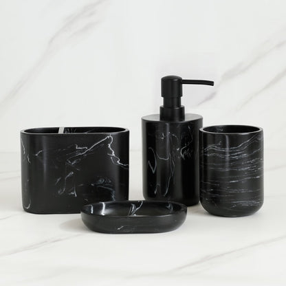 Minimalist Black White Marble Style Bathroom Accessories Set Liquid Soap Dispenser Toothbrush Holder Rinse Cup Soap Dish Toilet Brush Modern Washroom Essentials