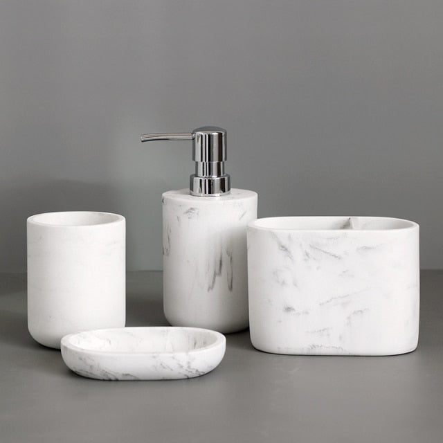 Minimalist Black White Marble Style Bathroom Accessories Set Liquid Soap Dispenser Toothbrush Holder Rinse Cup Soap Dish Toilet Brush Modern Washroom Essentials
