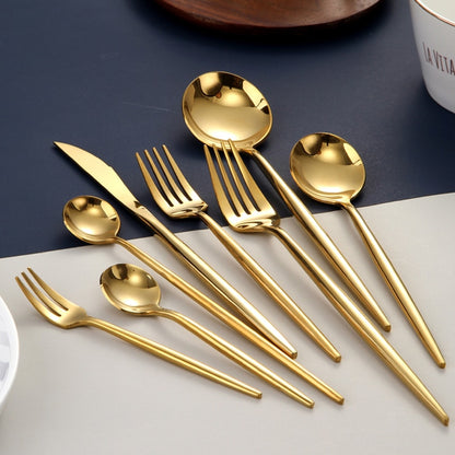 Modern Gold Cutlery Set Stainless Steel Tableware Knife Fork Dessert Spoon Teaspoon Dinnerware Contemporary Flatware Essential Designer Kitchen Accessories