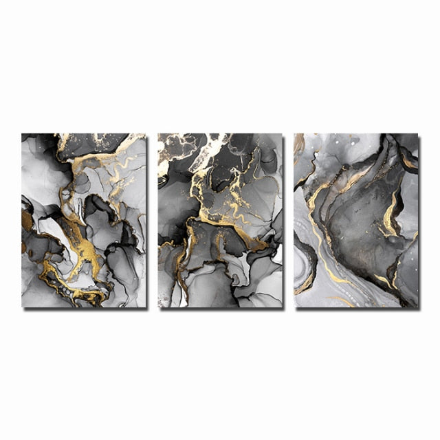 Golden Black Gray Marble Print Wall Art Fine Art Canvas Posters Modern Abstract Pictures For Luxury Loft Apartment Living Room Home Office Interior Design