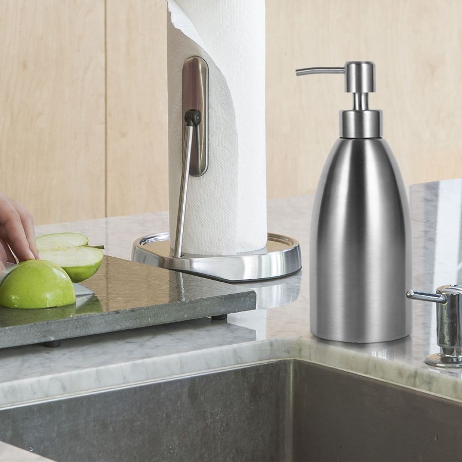 Modern Clean Lines Stainless Steel Soap Dispenser For Kitchen Bathroom Liquid Soap Shampoo Hand Lotion Hand Cleanser Modern Washroom Essentials Accessories