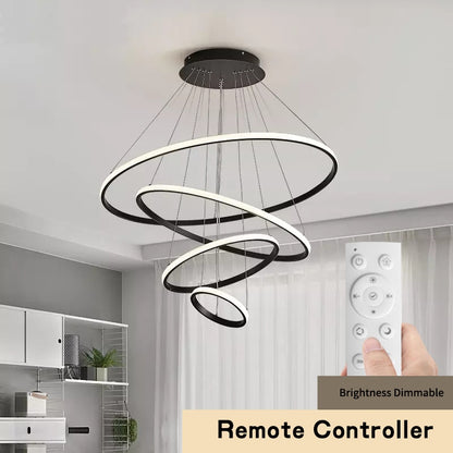 Modern Minimalist LED Chandelier With 3/4/5 Round Floating Light Rings Contemporary Abstract Lighting Rig For Living Room Dining Room Loft Home Office Decor