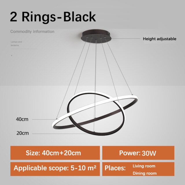 Modern Minimalist LED Chandelier With 3/4/5 Round Floating Light Rings Contemporary Abstract Lighting Rig For Living Room Dining Room Loft Home Office Decor