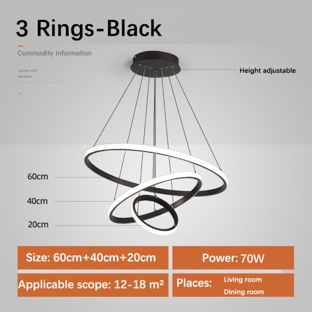 Modern Minimalist LED Chandelier With 3/4/5 Round Floating Light Rings Contemporary Abstract Lighting Rig For Living Room Dining Room Loft Home Office Decor