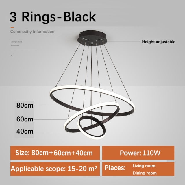 Modern Minimalist LED Chandelier With 3/4/5 Round Floating Light Rings Contemporary Abstract Lighting Rig For Living Room Dining Room Loft Home Office Decor