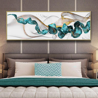 Flowing Golden Jade Wide Format Modern Abstract Wall Art Fine Art Canvas Prints Auspicious Home Decor Pictures For Above The Sofa Or Above The Bed