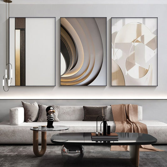 Modern Abstract Architectural Geometry Wall Art Fine Art Canvas Prints Neutral Colors Contemporary Pictures For Loft Living Room Home Office Interior Decor