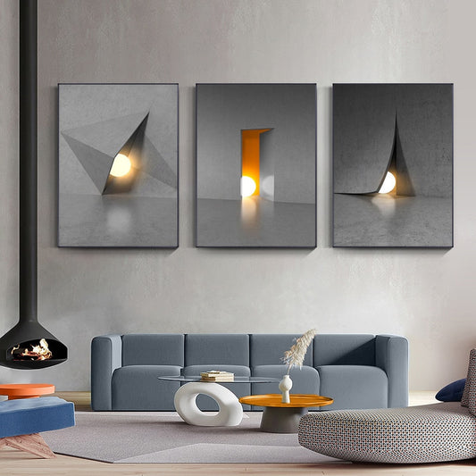 Modern Aesthetics Abstract Lighting Wall Art Fine Art Canvas Prints Orange Gray Minimalist Pictures For Urban Loft Living Room Home Office Interior Decor